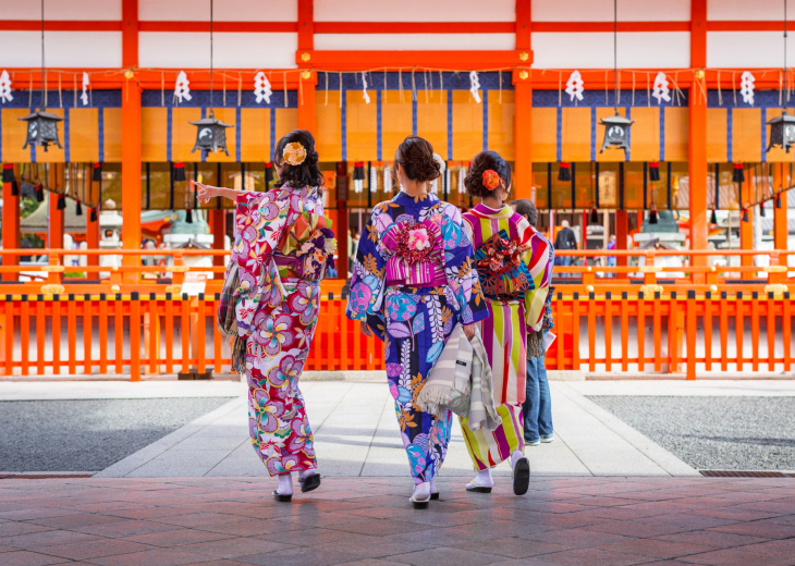 Jeunes femmes portant un kimono, Kyoto, Japon