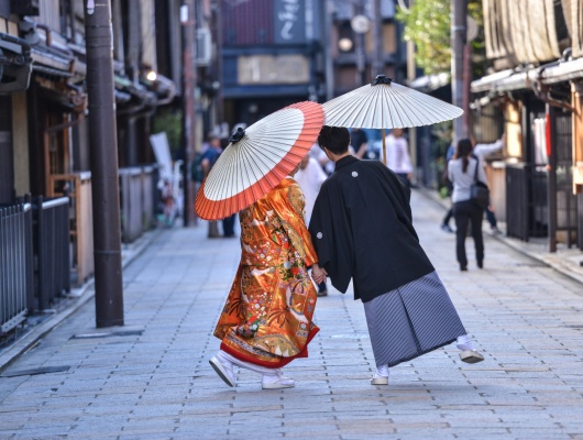 Couple japonais en kimono, Kyoto